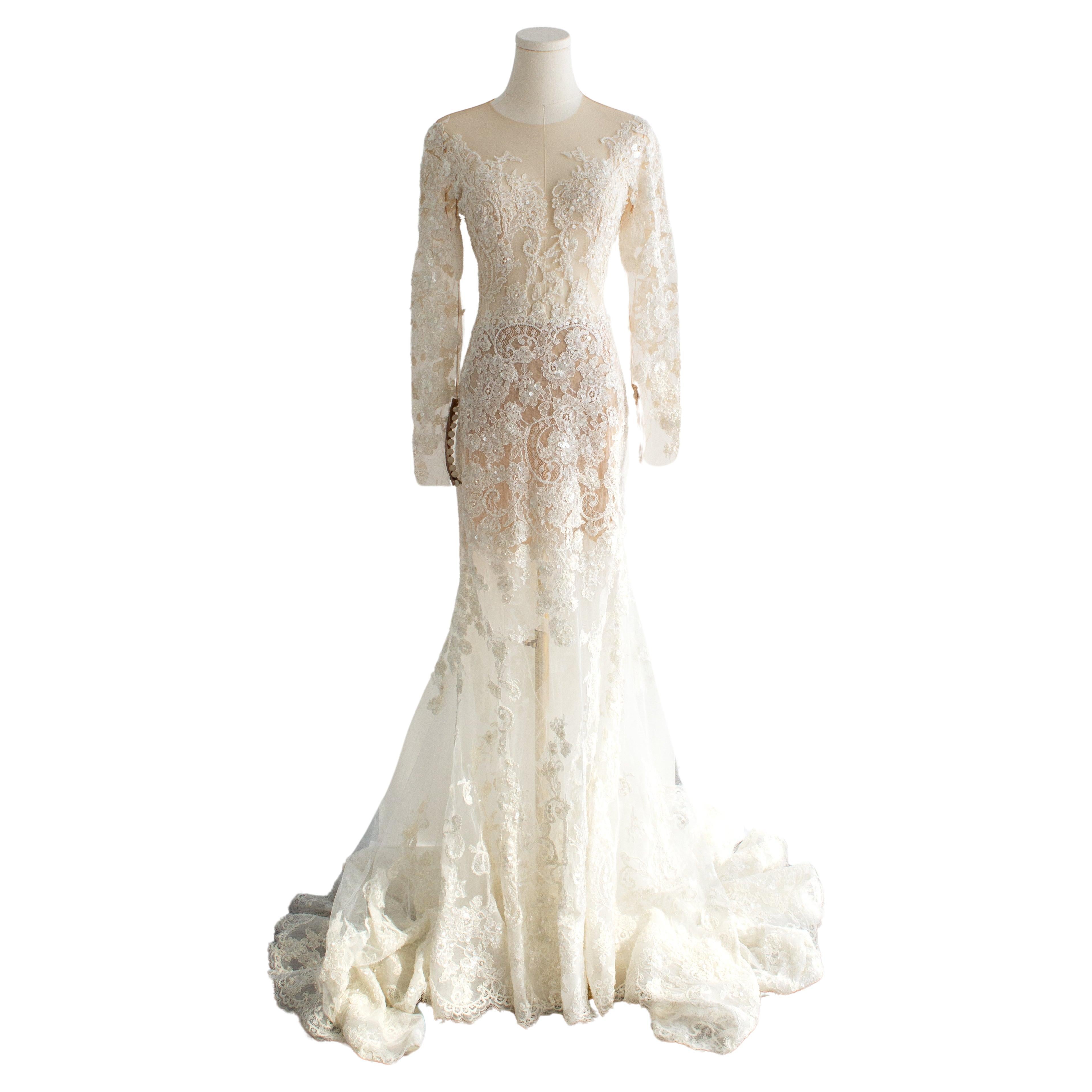 Zuhair Murad Bridal S/S 2016 Patricia White Lace Embellished Wedding Gown Dress For Sale