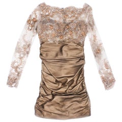 Robe de cocktail ZUHAIR MURAD en cuir drapé bronze