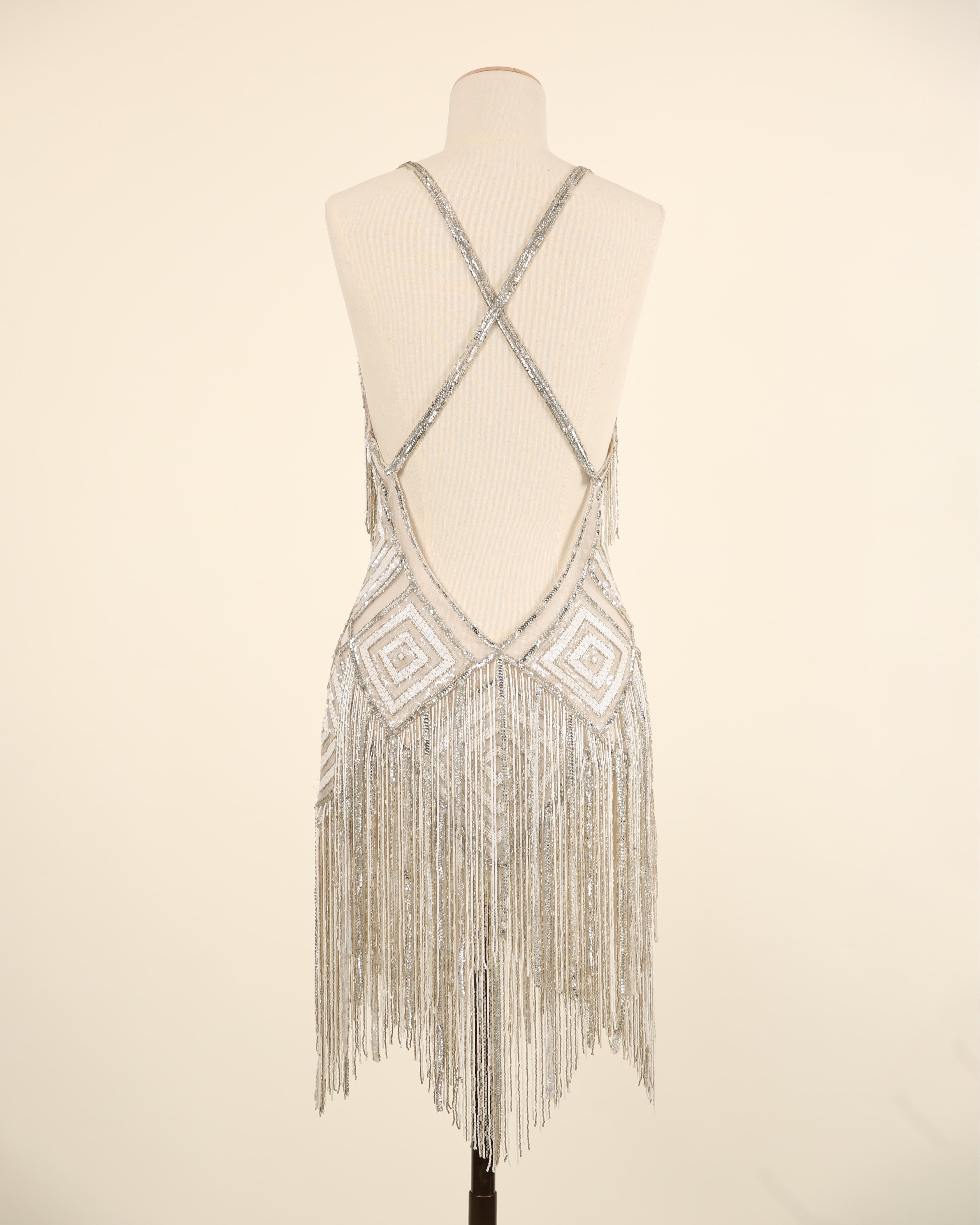 Zuhair Murad Couture white silver gold beaded sequin mini wedding backless dress For Sale 9