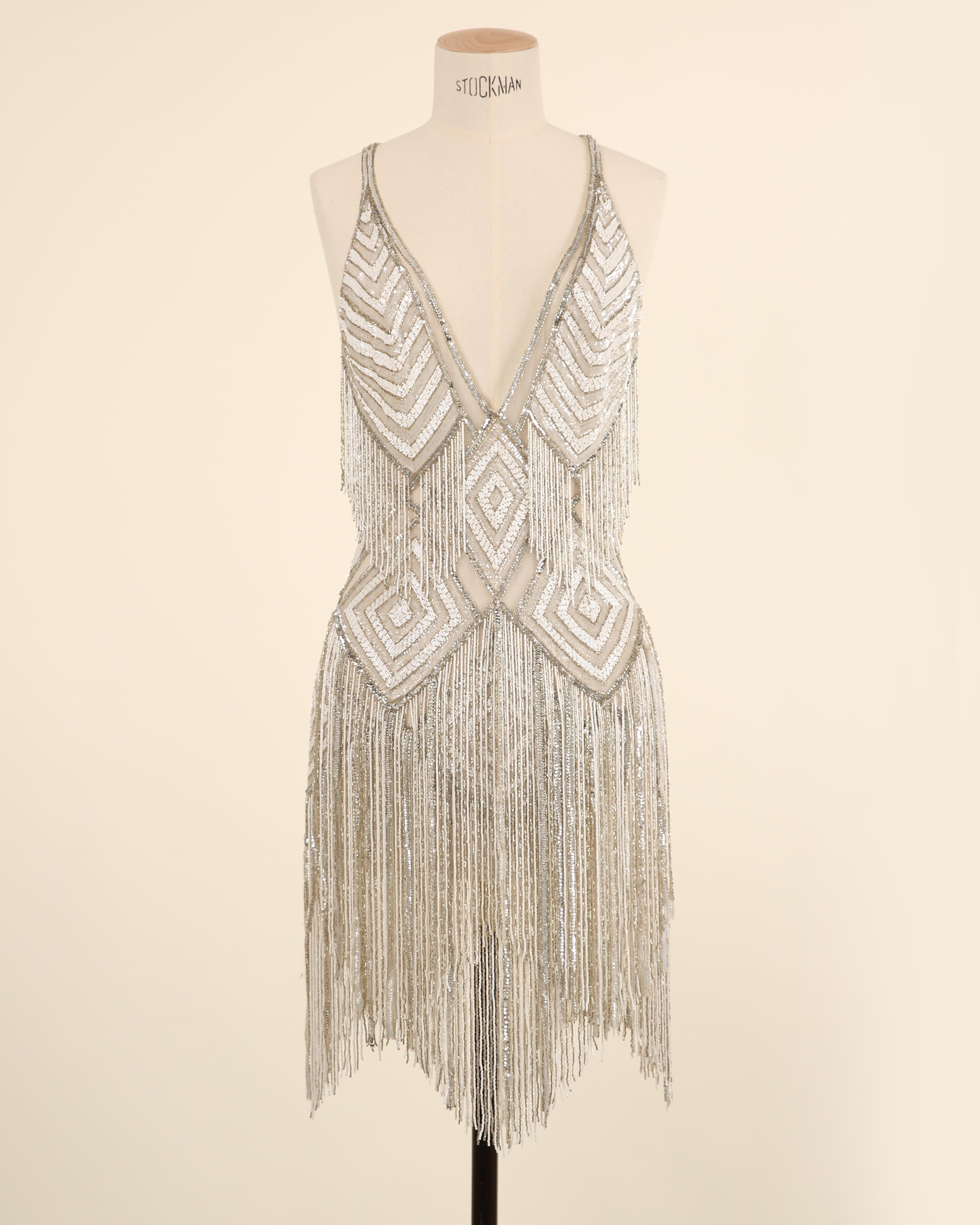 Zuhair Murad Couture white silver gold beaded sequin mini wedding backless dress For Sale 2
