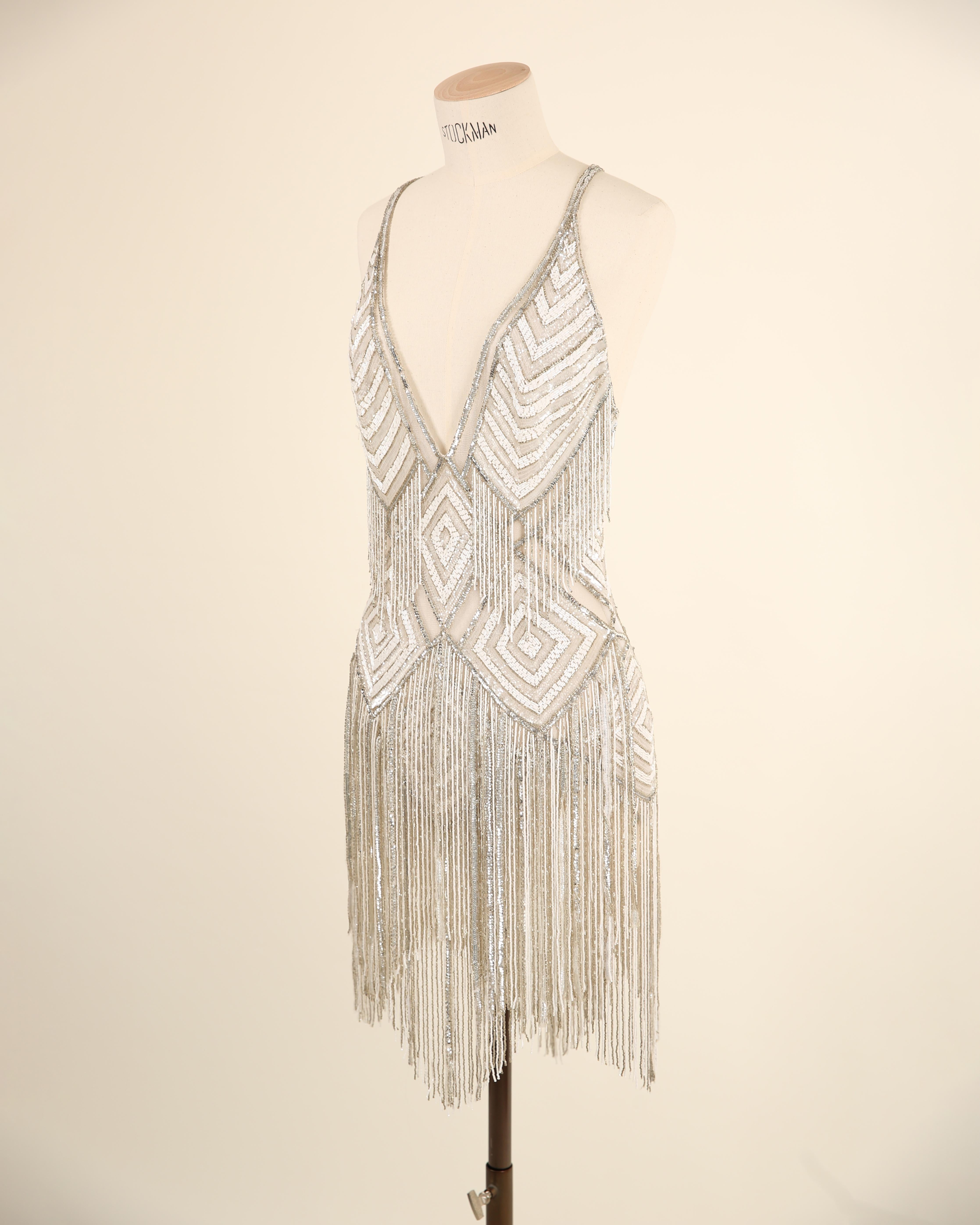 Zuhair Murad Couture white silver gold beaded sequin mini wedding backless dress For Sale 4