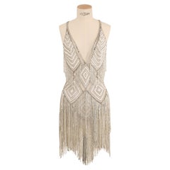 Zuhair Murad Couture white silver gold beaded sequin mini wedding backless dress