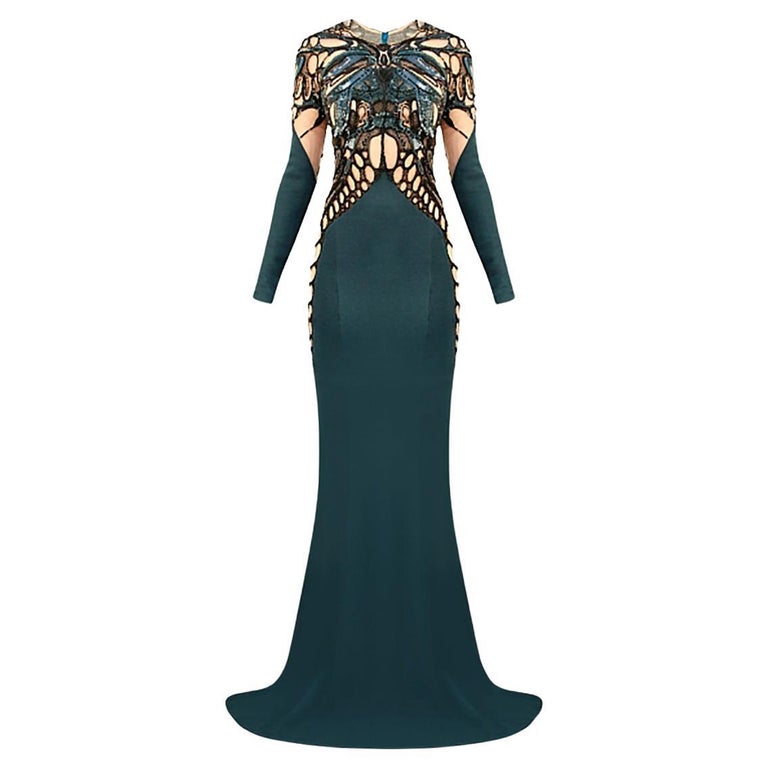 Zuhair Murad Dark Green Evening Gown With Sequins Size S For Sale at  1stDibs | dark green gown, zuhair murad silk maxi dress, zuhair murad green  gown