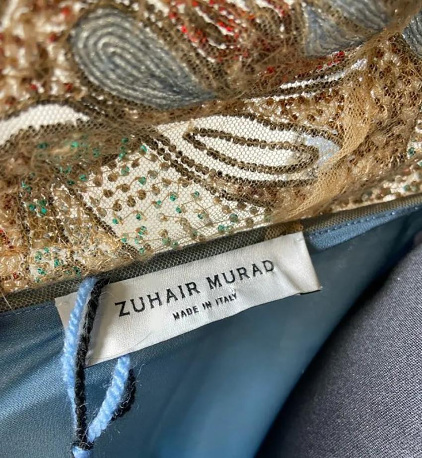 ZUHAIR MURAD EMBELLISHED BLUE CHIFFON LONG GOWN DRESS Sz IT 38 For Sale 3