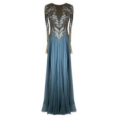ZUHAIR MURAD EMBELLISHED BLUE CHIFFON LONG GOWN DRESS Sz IT 38