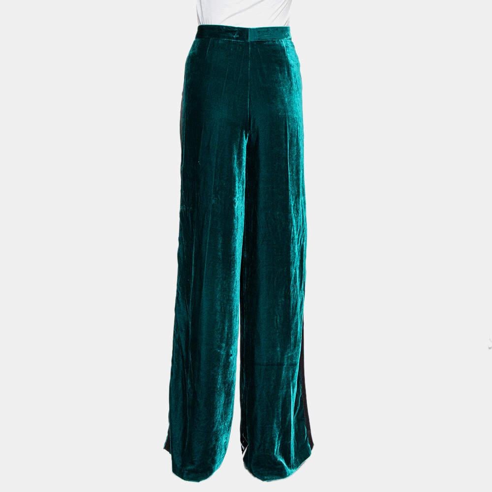Black Zuhair Murad Green Velvet Contrast Trim Detail Wide Leg Pants M For Sale