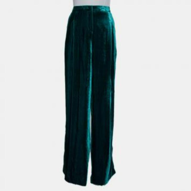 Women's Zuhair Murad Green Velvet Contrast Trim Detail Wide Leg Pants M For Sale