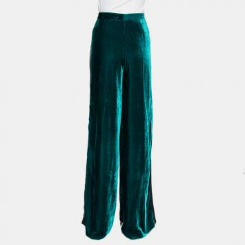 Zuhair Murad Green Velvet Contrast Trim Detail Wide Leg Pants M For Sale 2