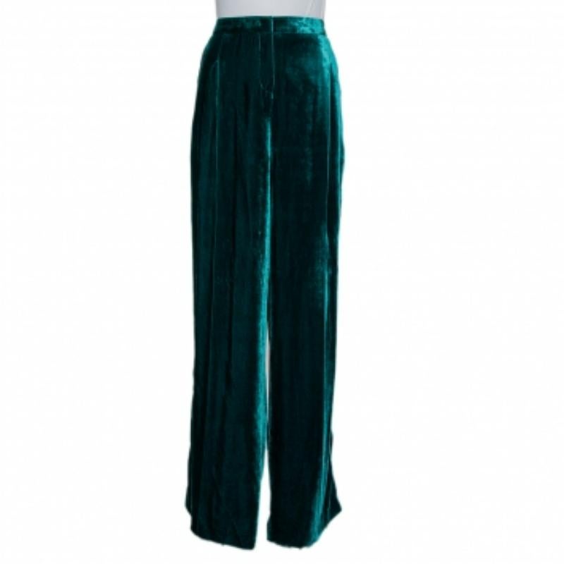 Zuhair Murad Green Velvet Contrast Trim Detail Wide Leg Pants M For Sale 3