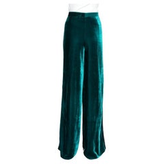 Zuhair Murad Green Velvet Contrast Trim Detail Wide Leg Pants M