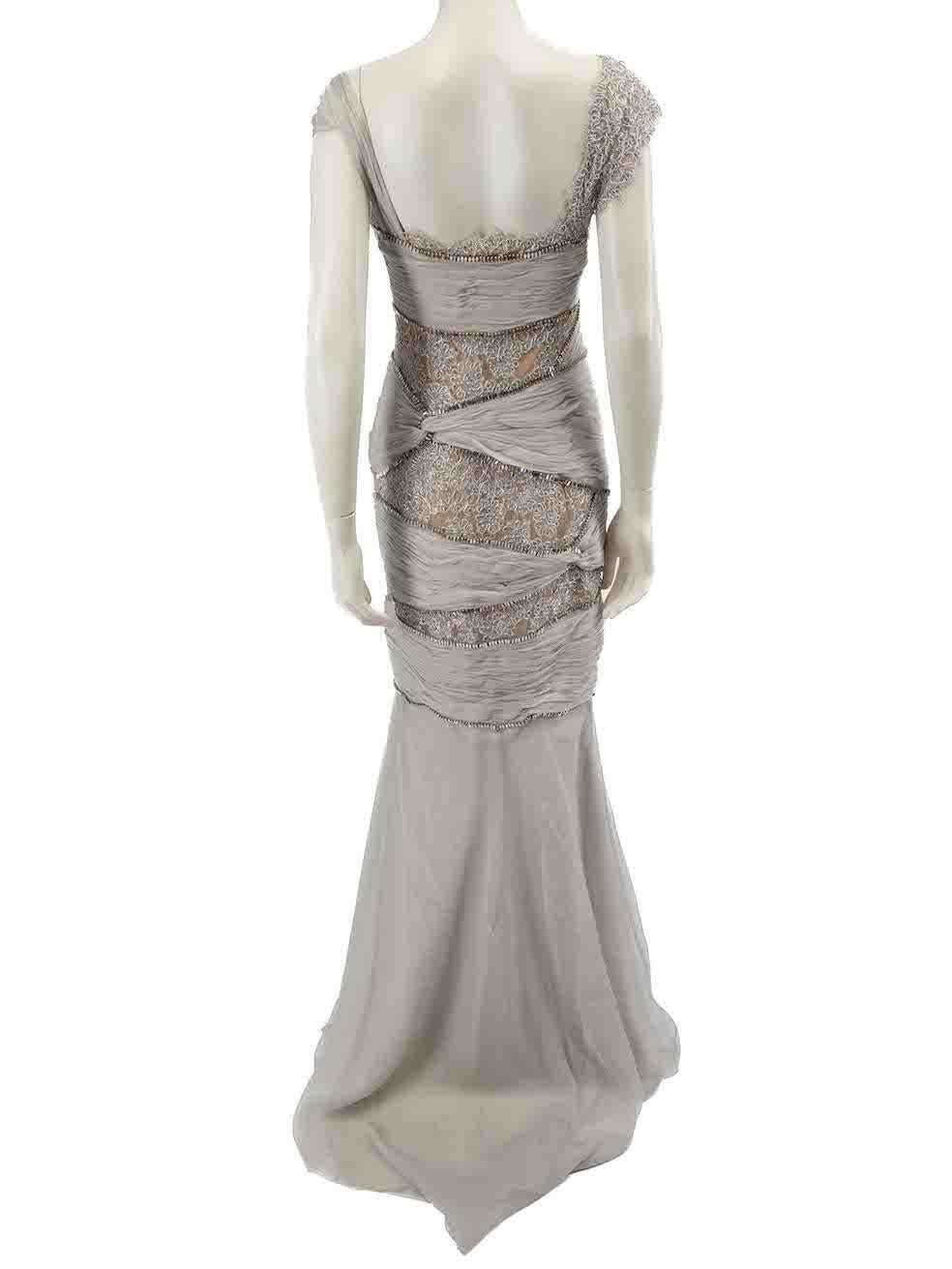 Gray Zuhair Murad Grey Lace Embellished Maxi Gown Size M