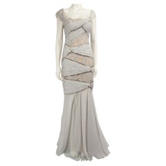 Zuhair Murad - Robe longue ornée de dentelle grise, taille M