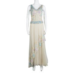 Zuhair Murad Haute Couture Beige Contrast Embellished Sleeveless Gown