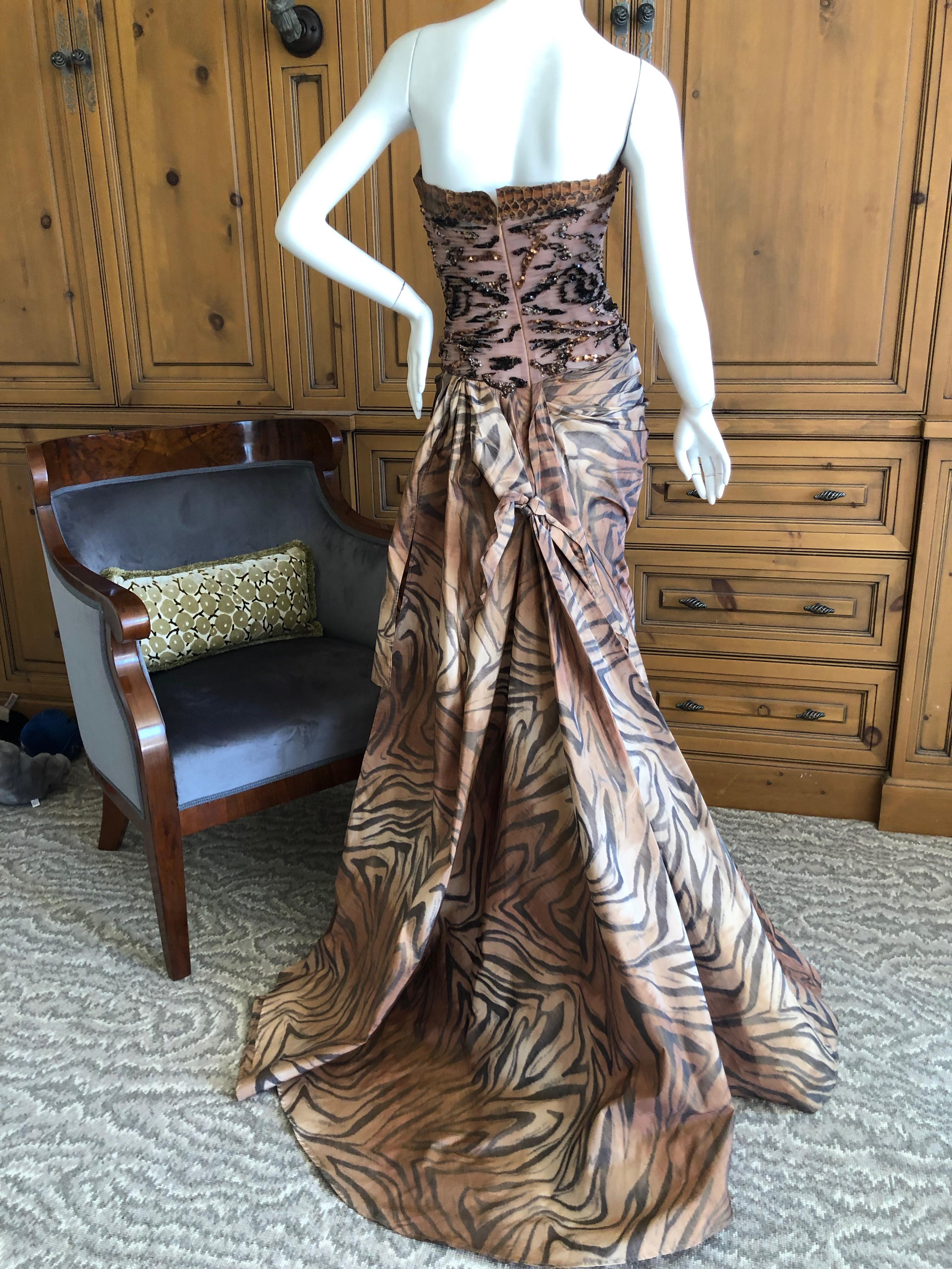 Zuhair Murad Haute Couture VIntage Tiger Print Silk Evening Gown w Inner Corset For Sale 3