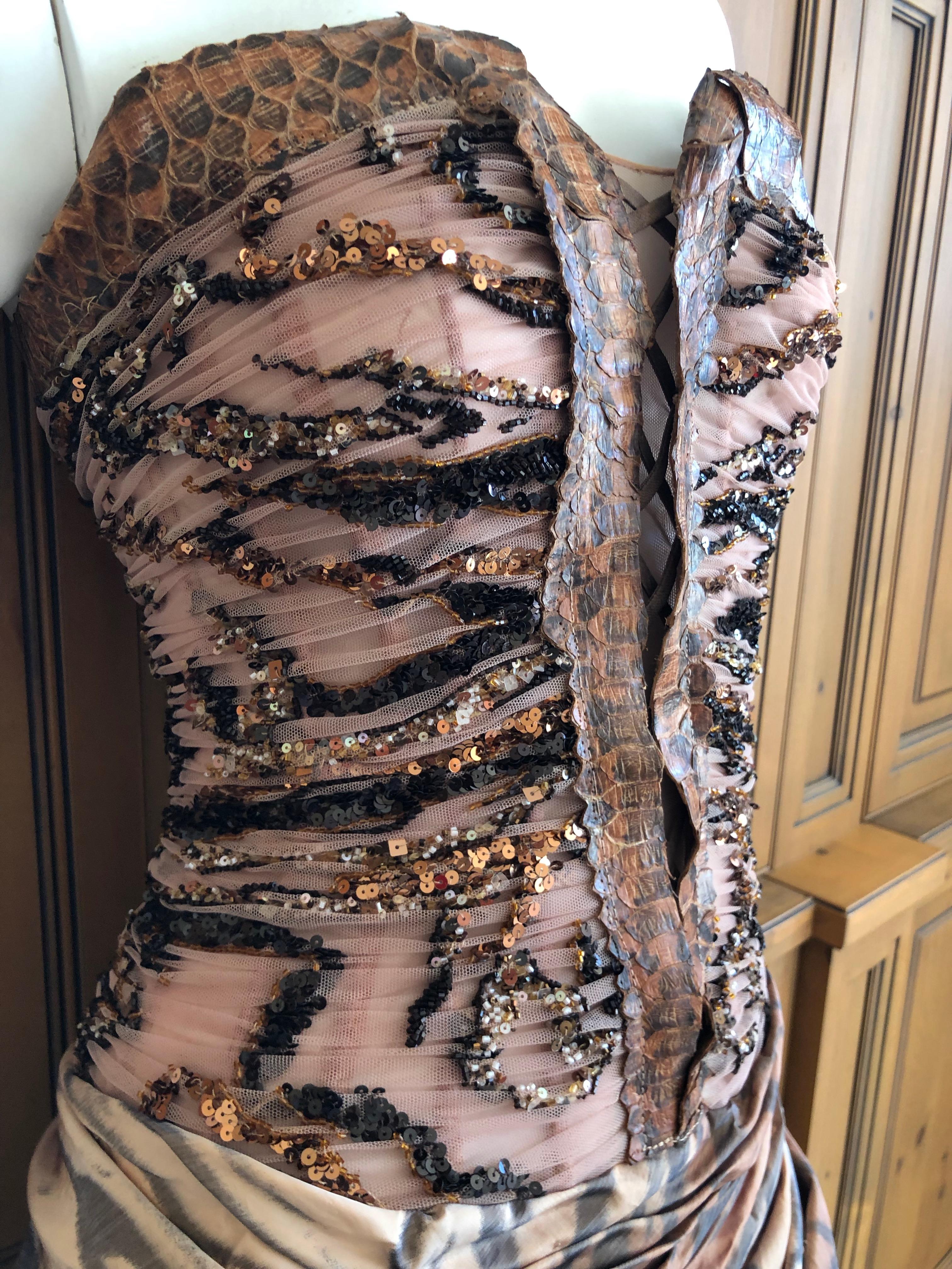 Brown Zuhair Murad Haute Couture VIntage Tiger Print Silk Evening Gown w Inner Corset For Sale