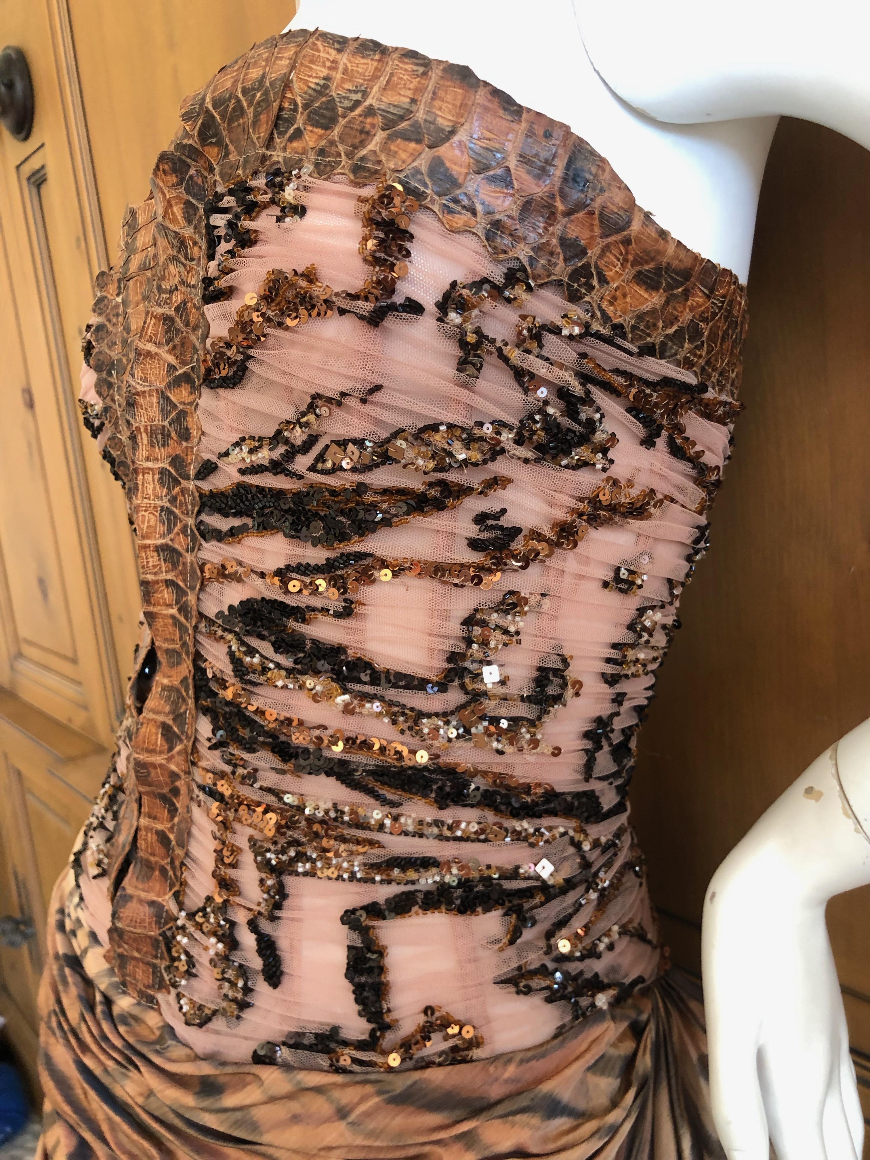 Zuhair Murad Haute Couture VIntage Tiger Print Silk Evening Gown w Inner Corset For Sale 3