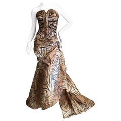 Zuhair Murad Haute Couture VIntage Tiger Print Silk Evening Gown w Inner Corset