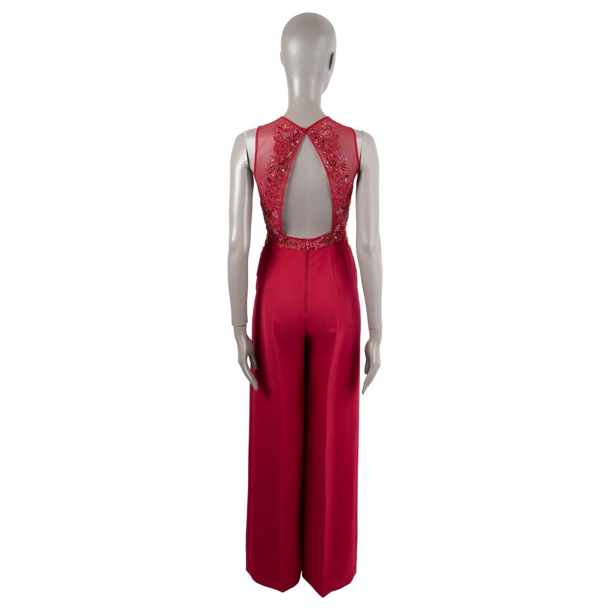 Red ZUHAIR MURAD magenta silk BEADED Jumpsuit 34 XS For Sale