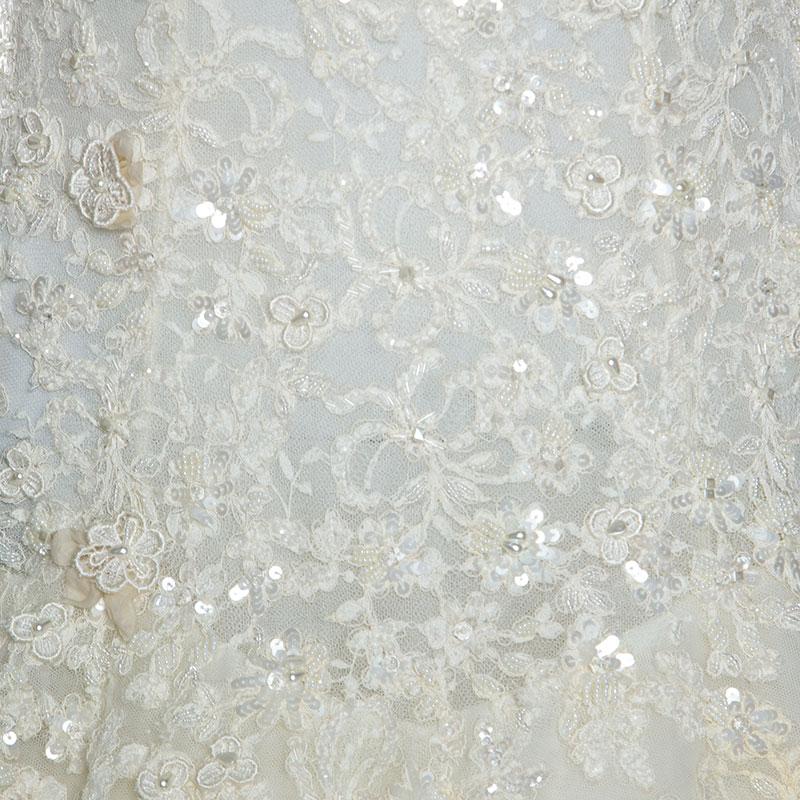 Zuhair Murad Mariage White Embroidered Embellished Tulle Wedding Gown M In Good Condition In Dubai, Al Qouz 2
