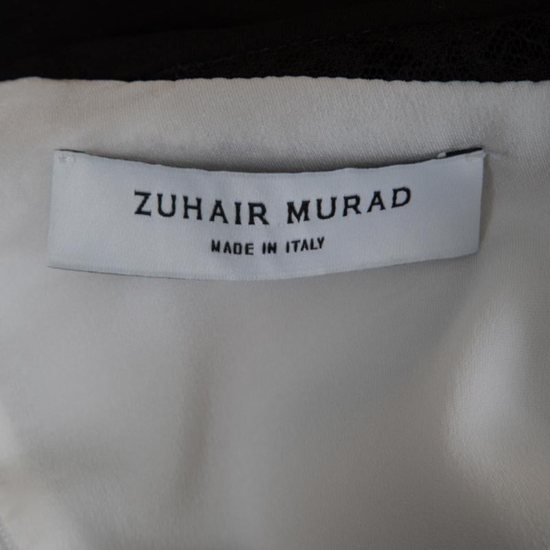 Zuhair Murad Monochrome Colorblock Lace Insert Sleeveless Dress S In Good Condition For Sale In Dubai, Al Qouz 2