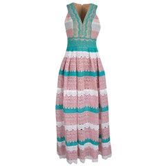 Zuhair Murad Multicolor Beadwork and Floral Lace Sleeveless Gathered Gown M