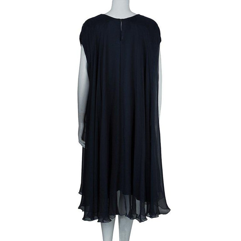 Zuhair Murad Navy Blue Chiffon Overlay Cape Dress L For Sale at 1stDibs
