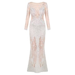 ZUHAIR MURAD NUDE SILK RHINESTONE EBBELLISHED GOWN Size IT 38 - 2