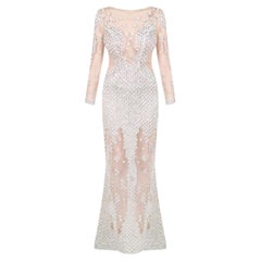 ZUHAIR MURAD NUDE SILK RHINESTONE EBBELLISHED GOWN Size IT 38 - 2