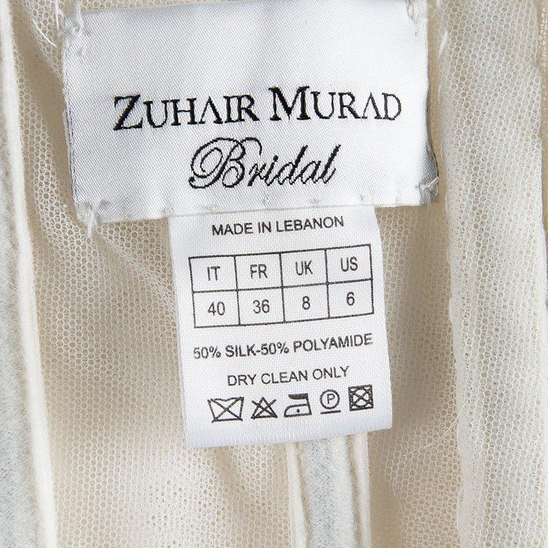 Zuhair Murad Off White Plisse Ruffle Detail Layered Strapless Wedding Gown S In Good Condition In Dubai, Al Qouz 2