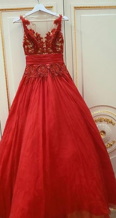 ZUHAIR MURAD RED EMBELLISHED BALL GOWN DRESS size IT 38 - 2