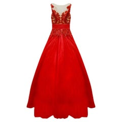 ZUHAIR MURAD RED EMBELLISHED BALL GOWN DRESS size IT 38 - 2