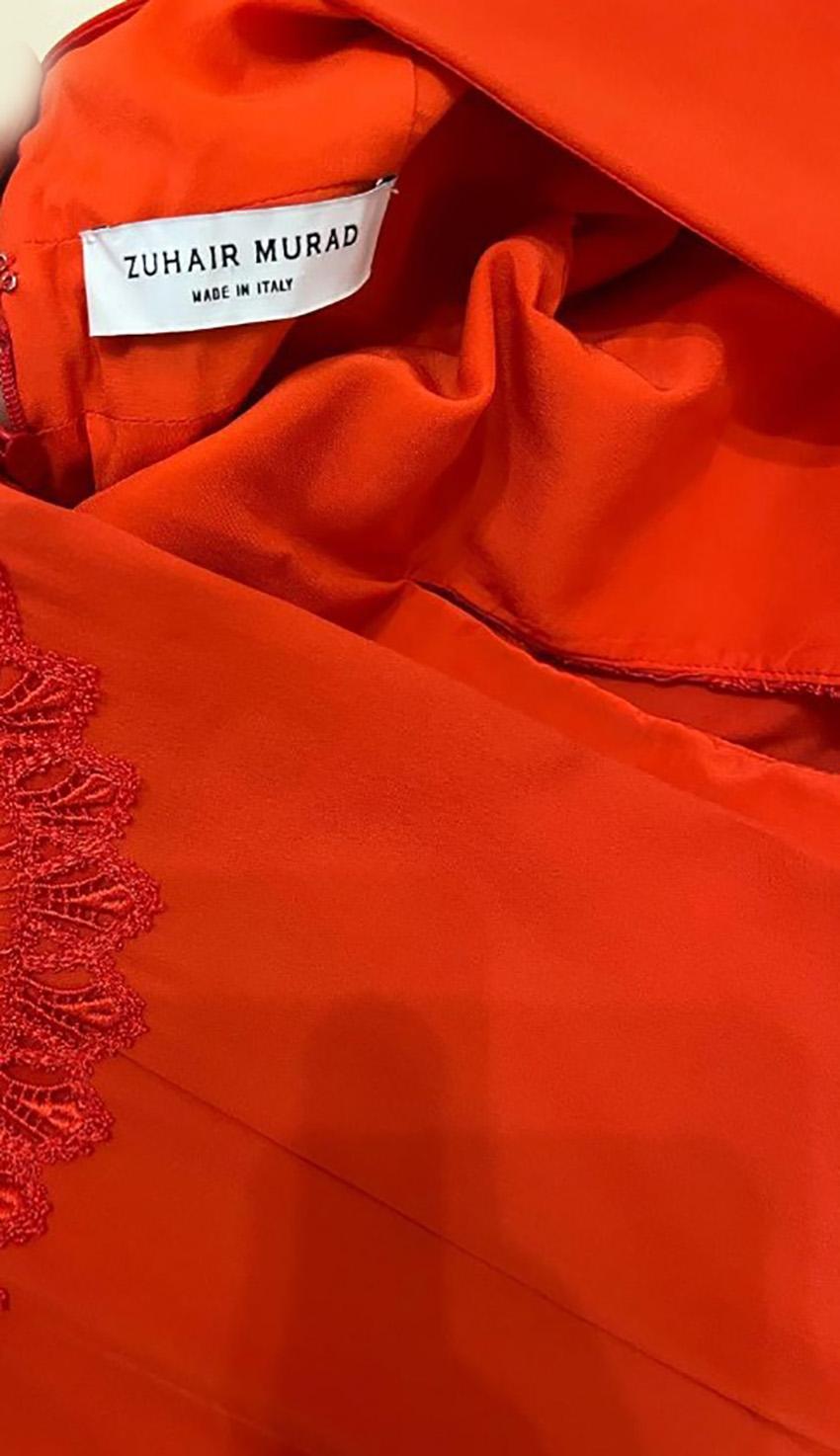 Women's ZUHAIR MURAD RED EMBROIDERED VISCOSE BALL GOWN DRESS size EU 40 - 4