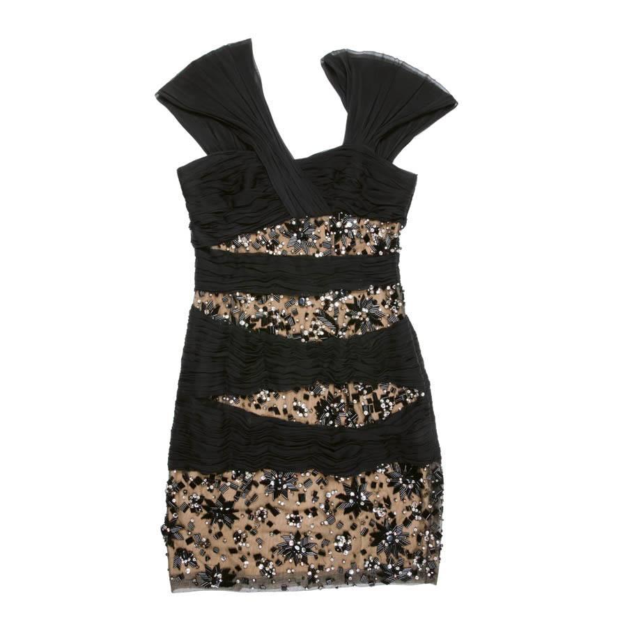 ZUHAIR MURAD Short Cocktail Dress in Black and Beige Silk and Polyamide Size 38 For Sale