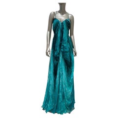 Vestido largo de noche de seda de Zuhair Murad, verde esmeralda, talla 42