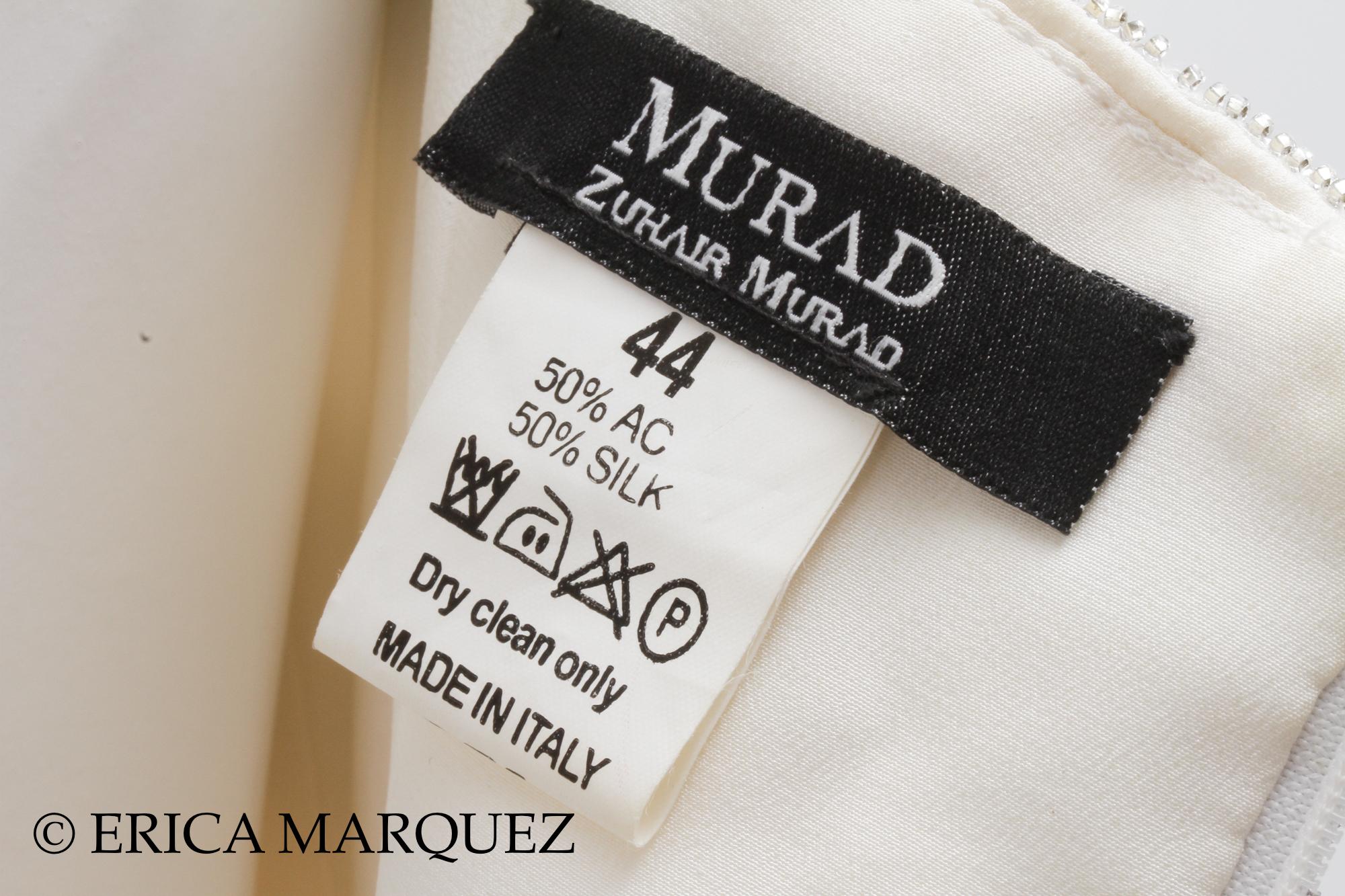 Zuhair Murad, Abito Chevron metallizzato argento con corpetto intrecciato e cinturino con strass in vendita 1