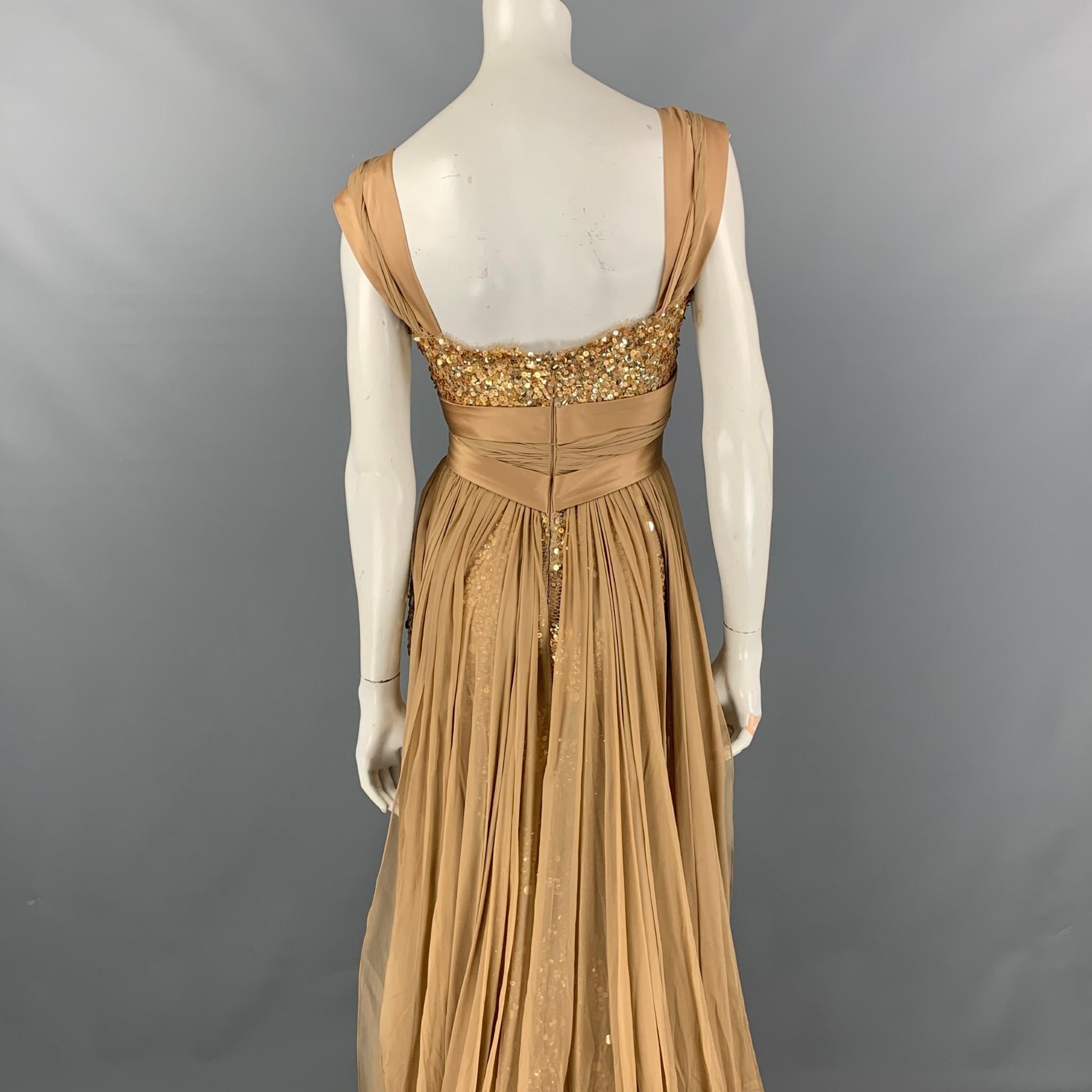 Brown ZUHAIR MURAD Size 4 Beige & Gold Sequined Silk Blend Gown