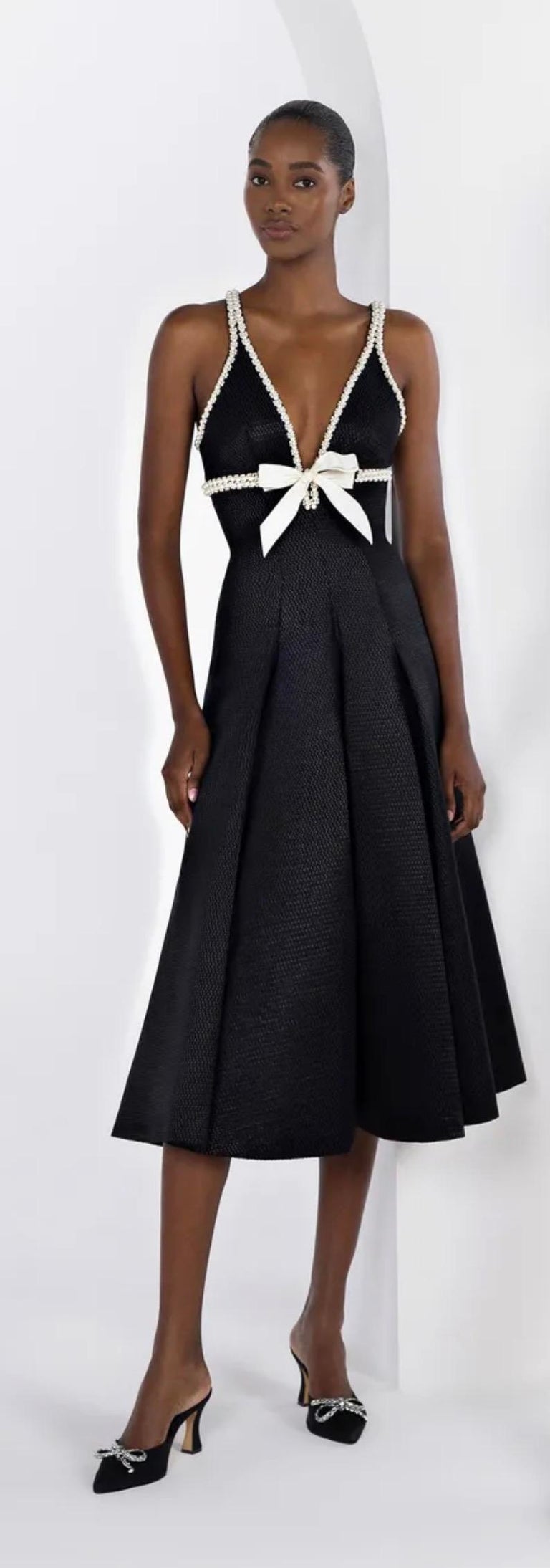 zuhair murad black dress Zuhair Murad Black Silk Chiffon Hand Beaded Long Dress Gown Made In Italy 44