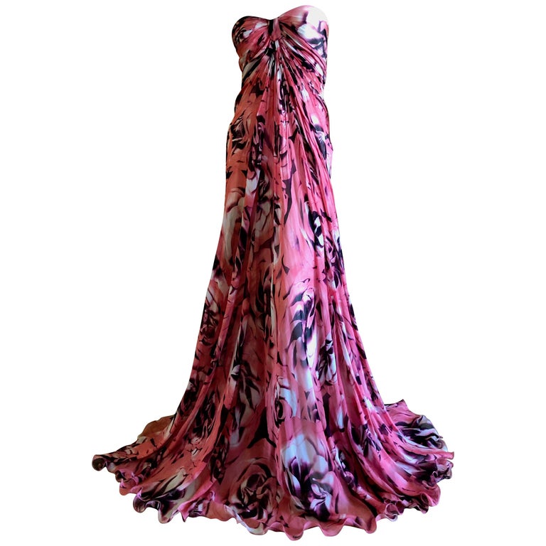 Zuhair Murad Stunning Strapless Floral Silk Evening Dress New Tags Size ...