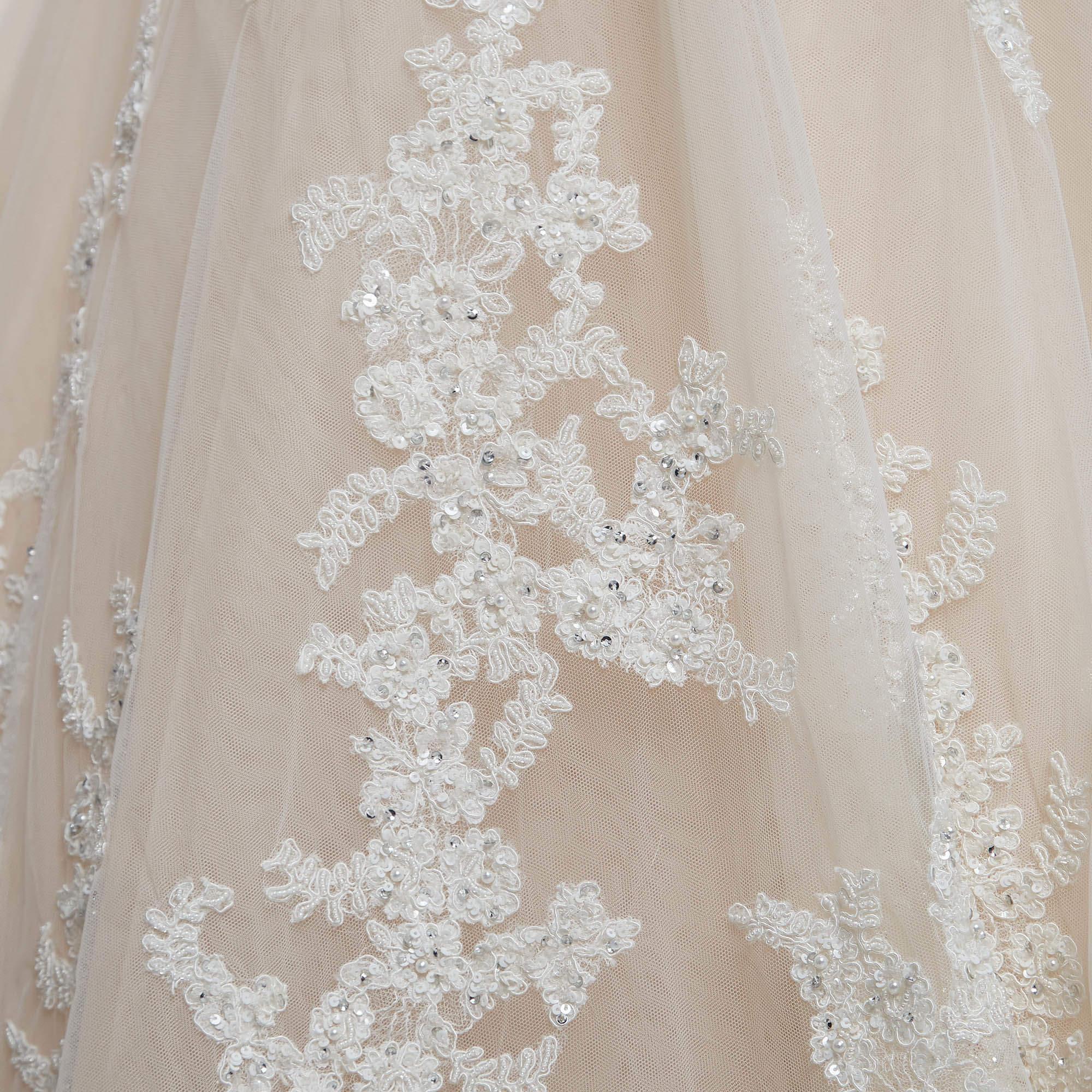 Zuhair Murad Vestido de novia blanco de tul bordado M Gris en venta