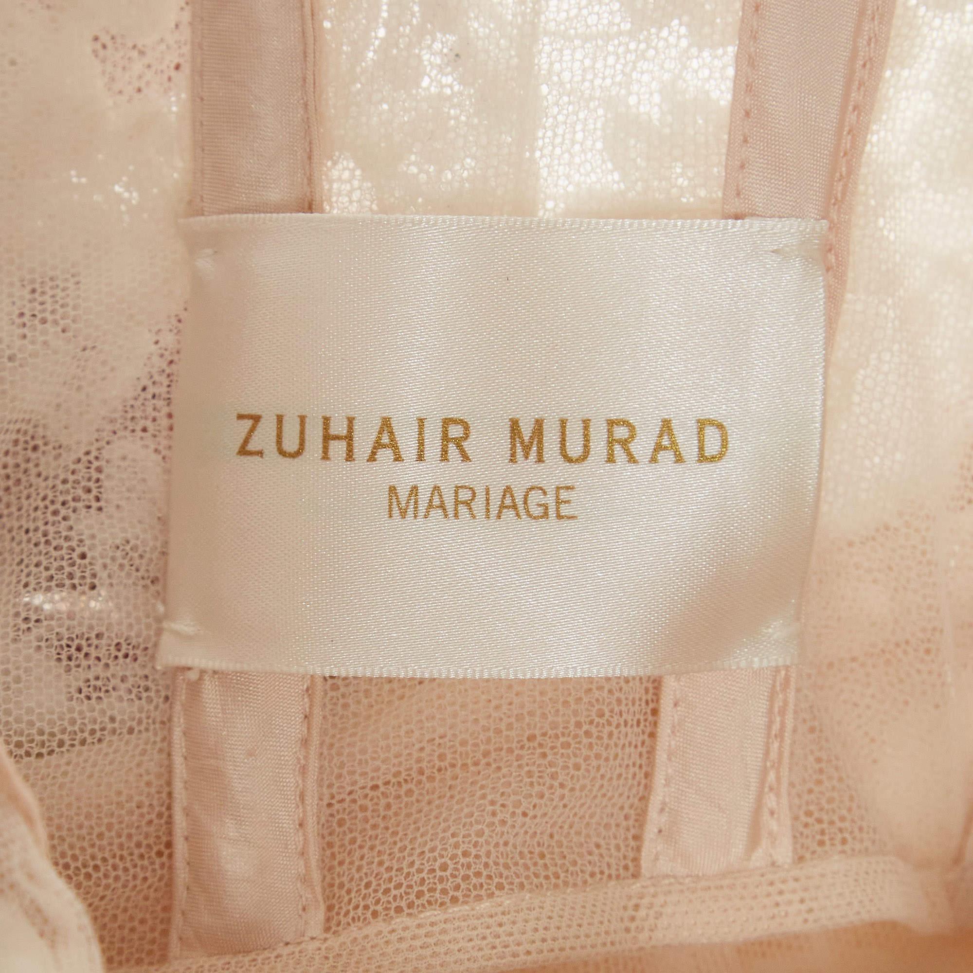 Zuhair Murad Weißes besticktes Tüll-Hochzeitskleid M Damen im Angebot