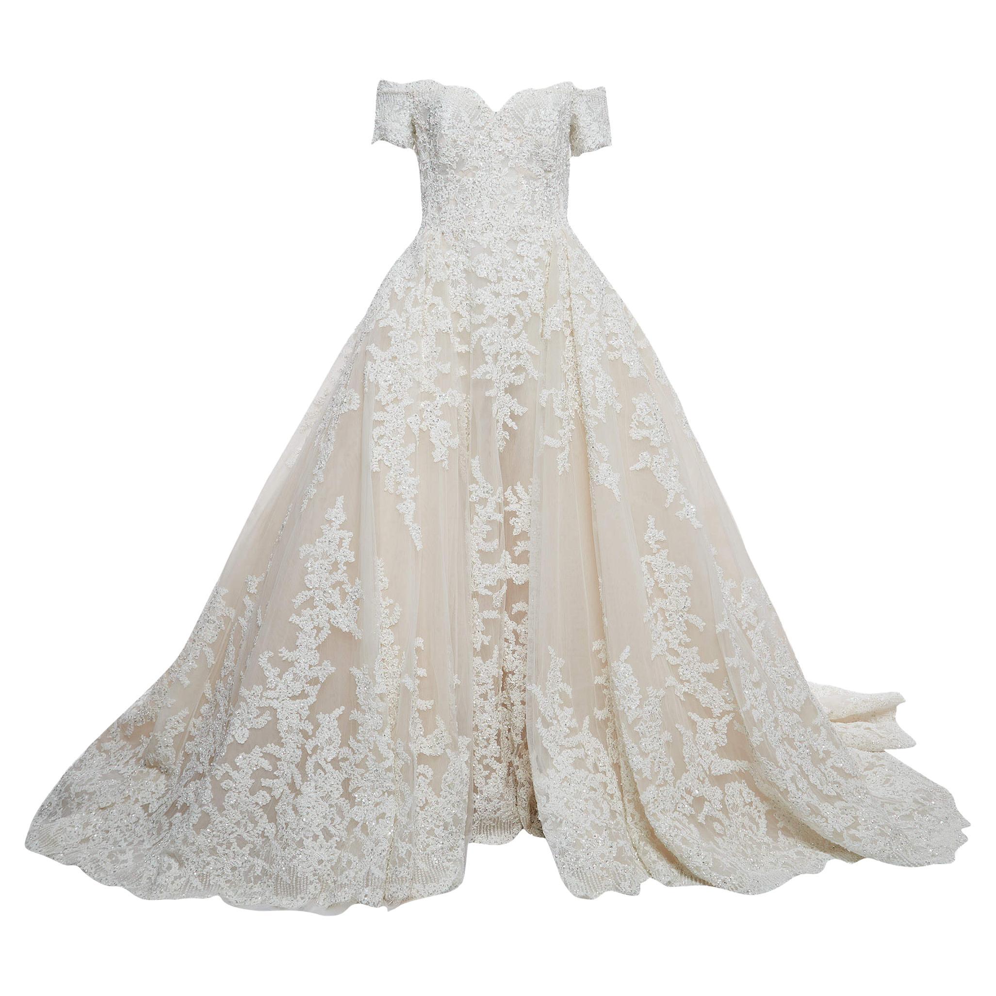 Zuhair Murad White Embroidered Tulle Wedding Gown M For Sale
