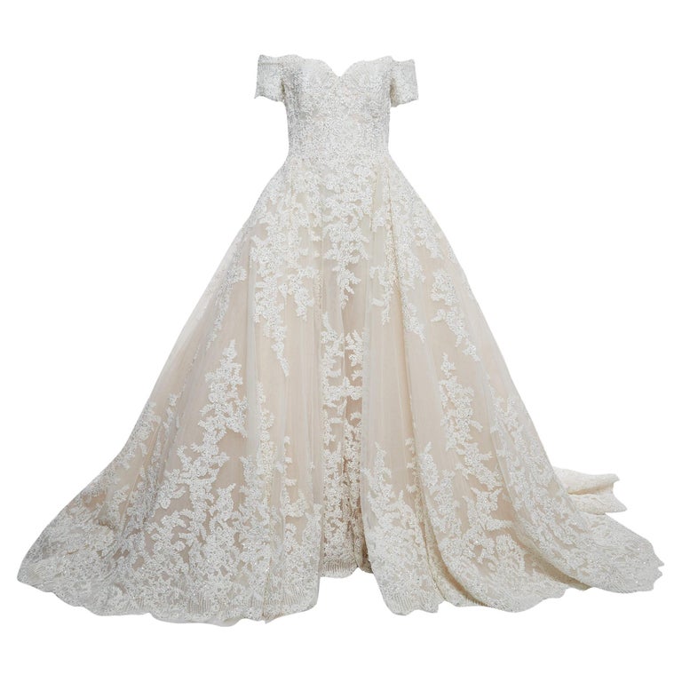 Zuhair Murad Abito da sposa in tulle ricamato bianco in vendita