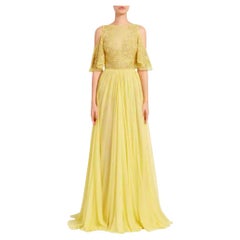 Zuhair Murad YELLOW SILK GOWN EMBELLISHED with SEQUINS Size EU 40