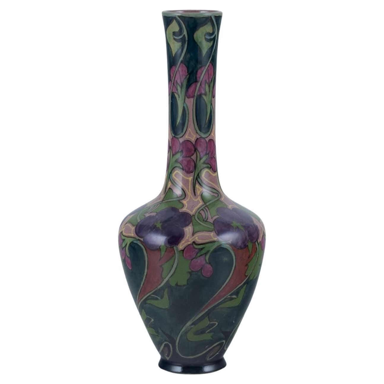 Zuid-Holland, Gouda. Unique Art Nouveau vase in glazed ceramic.