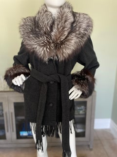 Zuki Vintage Fringed Belted Jacket with Fox Collar and Cuffs For Sale at  1stDibs