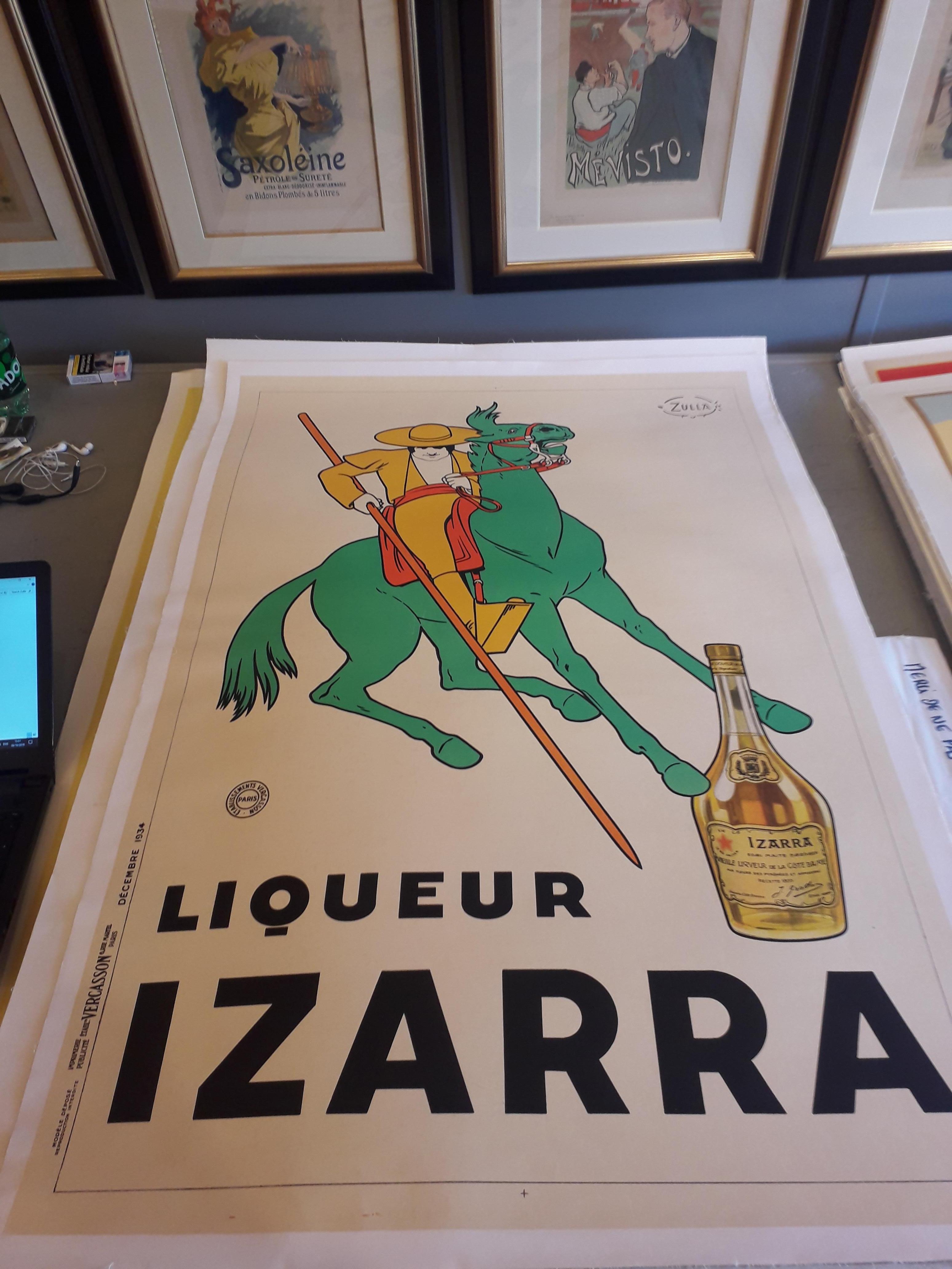 Originales Vintage-Plakat von Zulla für den Izarra-Likör, gedruckt 1934.

Künstler: Zulla
Titel: Likör Izarra
Datum: 1934
Größe (B x H): 31,1 x 46,5 in / 79 x 118 cm
Druckerei: Imprimerie Publicité - ETABL VERCASSON - 6 Rue Martel Paris
MATERIALIEN