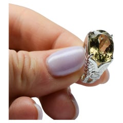 Zultanite Diamond ring 18KT white gold Eagle Hand Engraved Ring Diaspore Sultani