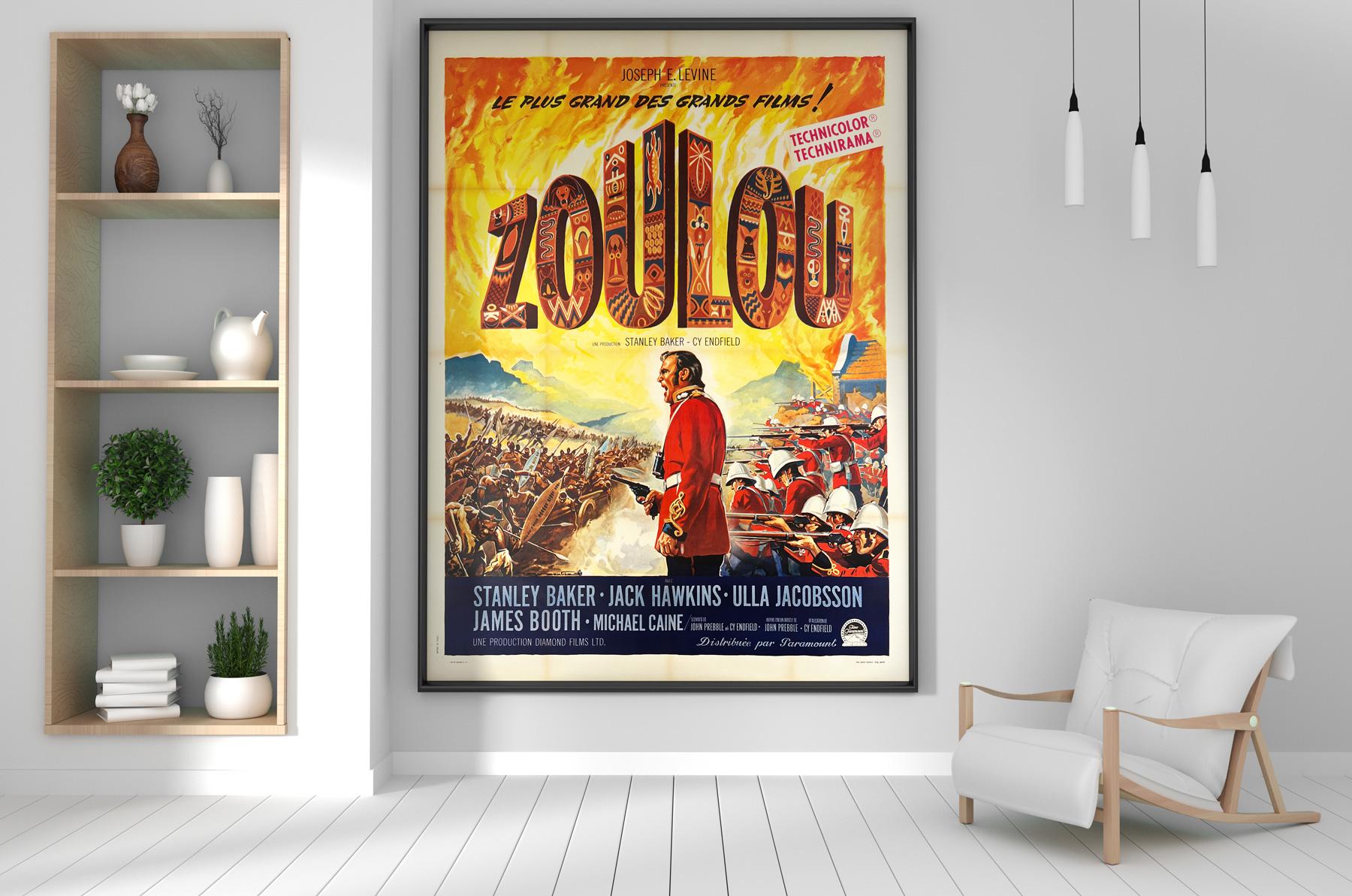 We adore the deep rich colours and demanding artwork on the French poster for classic Brit flick Zulu. One of the finest posters for the title and a real stand out in this large format!

This vintage poster is sized 47 x 63 inches (49 x 65 inches