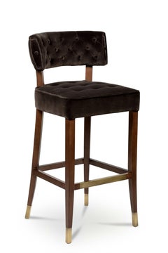 Zulu Bar Chair in Cotton Velvet and Aged Brass Details