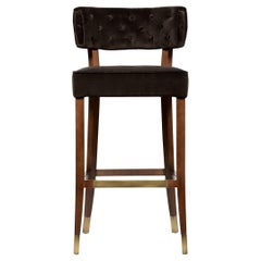 Zulu Bar Chair in Cotton Velvet and Aged Brass Details